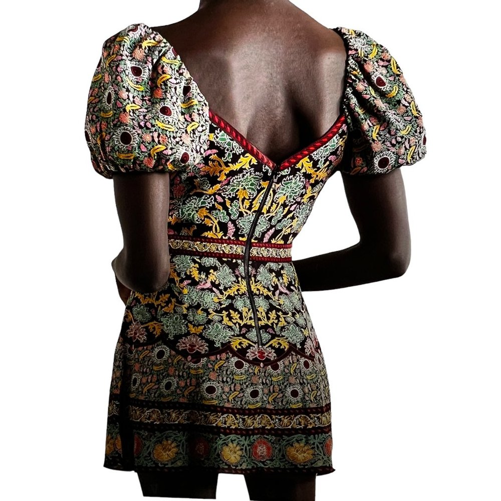 Alice & Olivia Dana Floral Print Crepe Mini Dress Size 6 - Picture 4 of 14